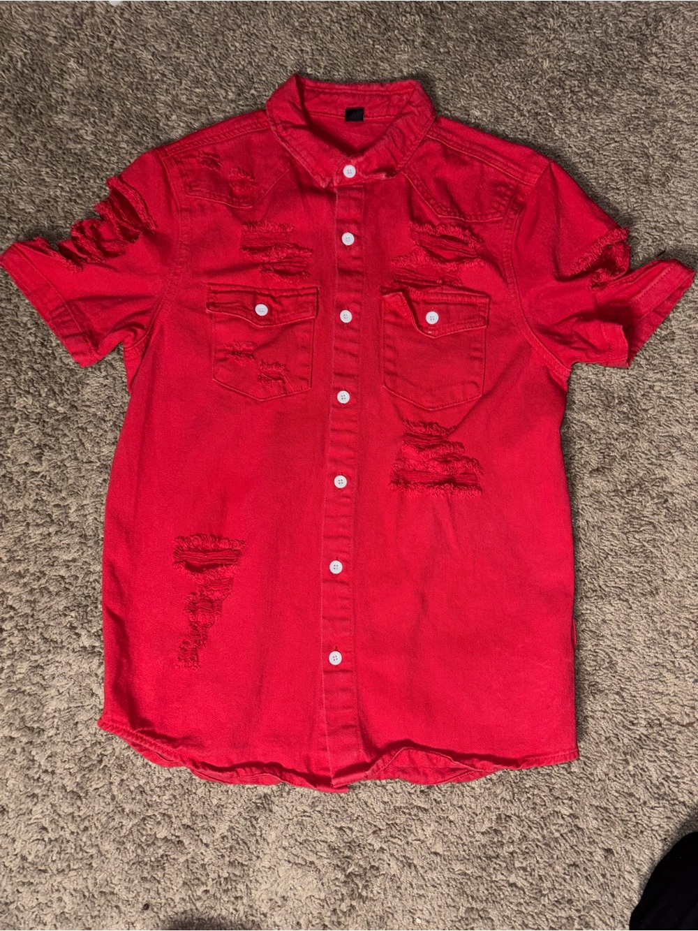 NFINITY Red Distressed Short-Sleeve Button-Down Shirt
